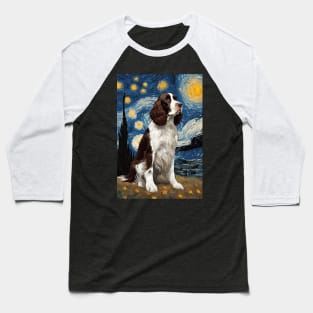 English Springer Spaniel Dog Breed Painting in a Van Gogh Starry Night Art Style Baseball T-Shirt